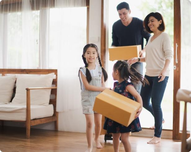 Photo of happy family moving